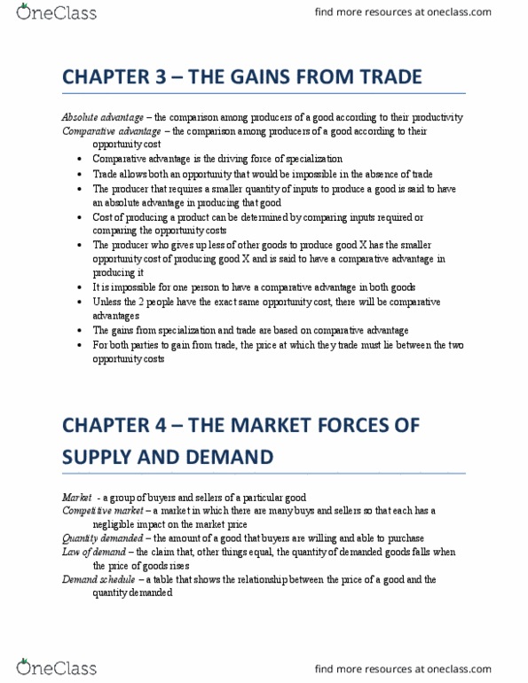 ECO101H1 Chapter Notes - Chapter 3 & 4: Demand Curve, Absolute Advantage, Comparative Advantage thumbnail