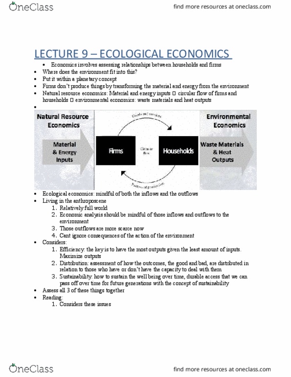 ENV100H1 Lecture Notes - Lecture 9: Natural Resource Economics, Ecosystem Services, Natural Capital thumbnail