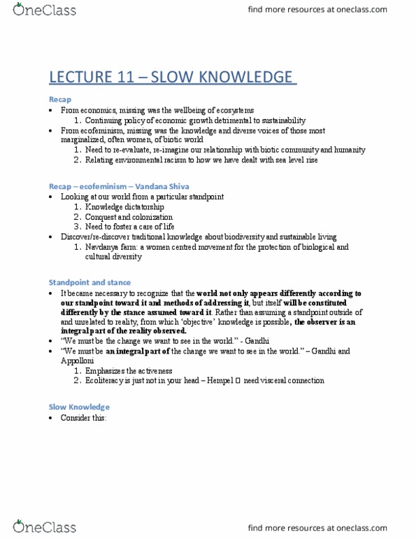 ENV100H1 Lecture Notes - Lecture 11: Vandana Shiva, James Lovelock, Stephen Hawking thumbnail