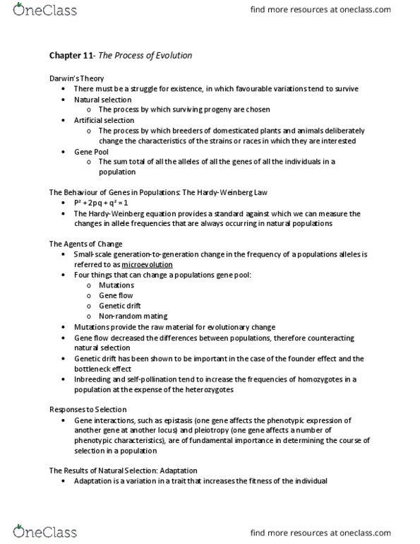 BIO 2137 Chapter Notes - Chapter 11: Allele Frequency, Genetic Drift, Selective Breeding thumbnail