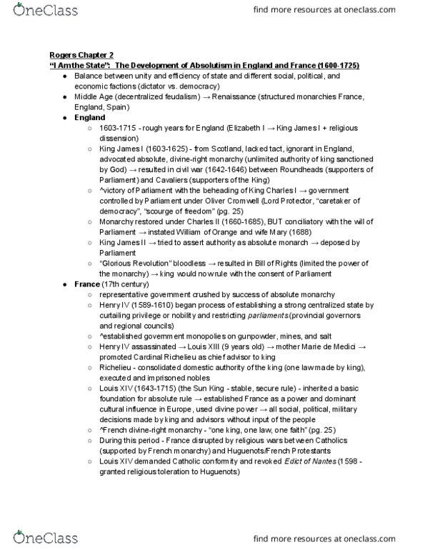 HIST 102 Chapter Notes - Chapter 2: Rump Parliament, Autocracy, Toleration thumbnail