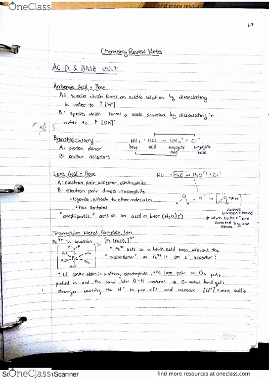 CHEM 154 Chapter 15-18: Acid and Base Notes from High School thumbnail