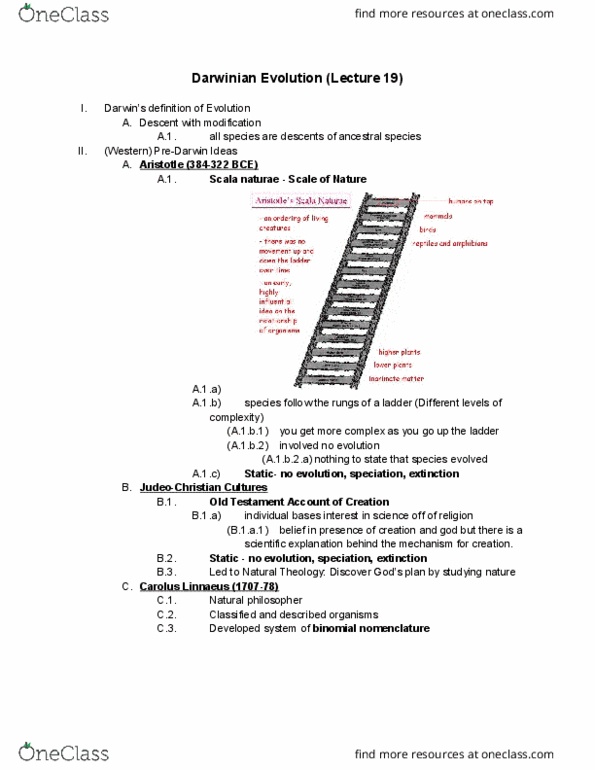 01:119:115 Lecture Notes - Lecture 19: Binomial Nomenclature, Darwinism, Carl Linnaeus thumbnail
