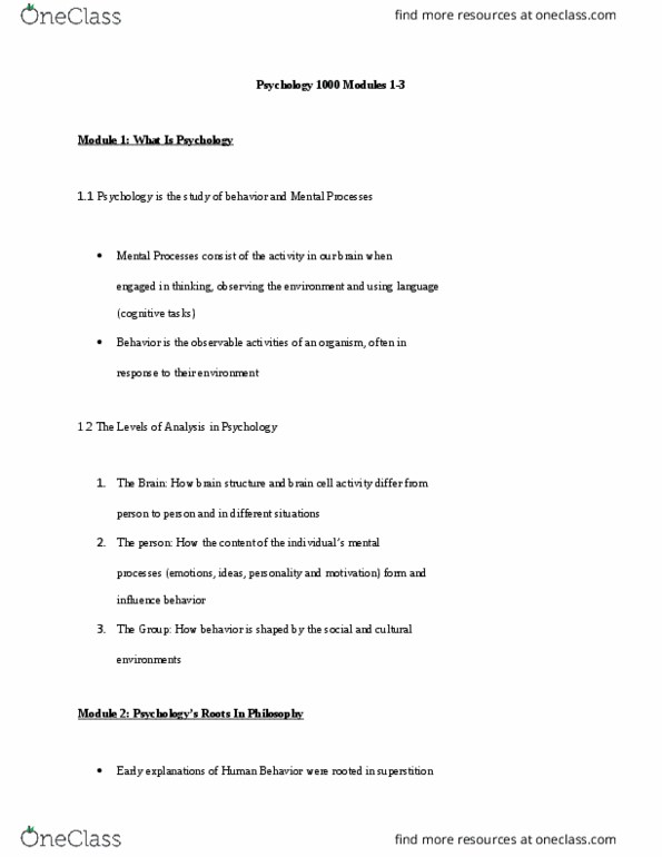 PSYC 1000 Chapter Notes - Chapter Module 1-3: Wilhelm Wundt, Experimental Psychology, Unconscious Mind thumbnail