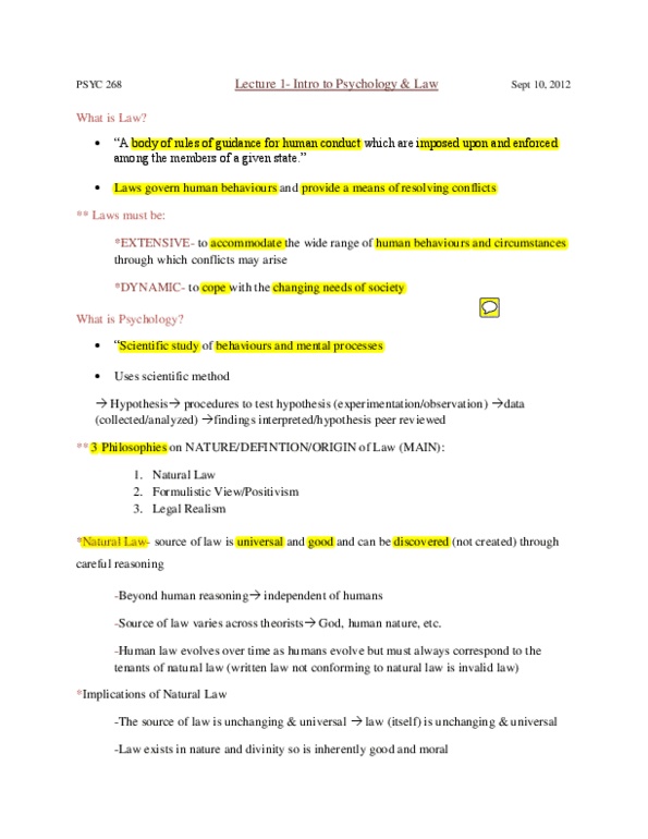 PSYC 268 Lecture Notes - Legal Realism, Eyewitness Memory, Lie Detection thumbnail