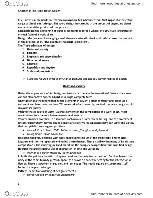 ARTHIST 2A03 Chapter Notes - Chapter 4: Pieter De Hooch, Damien Hirst, Polyester Resin thumbnail