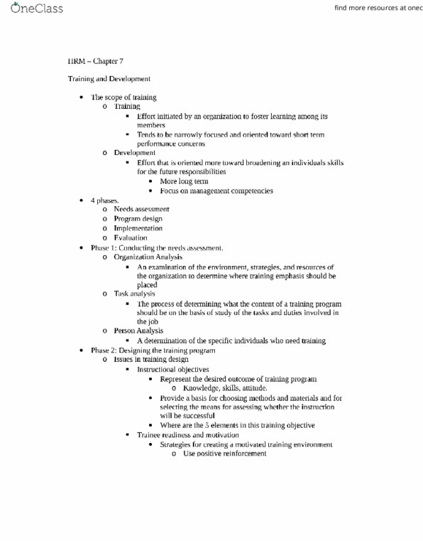 ADMS 3620 Chapter Notes - Chapter 7: Needs Assessment, Task Analysis, Strategos thumbnail