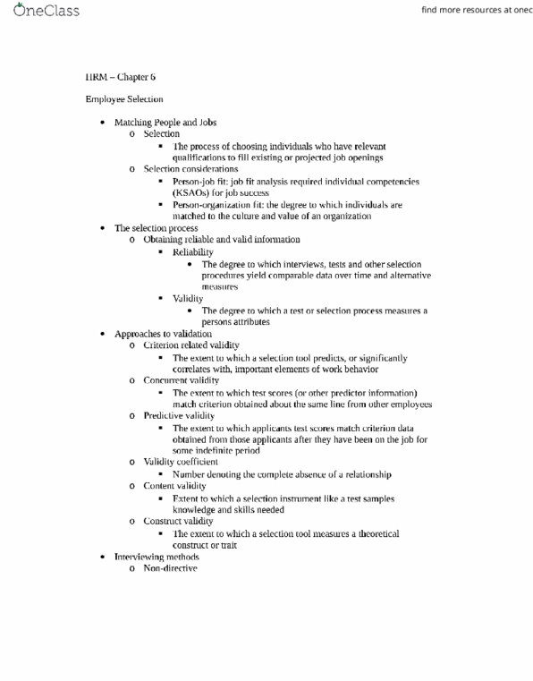 ADMS 3620 Chapter Notes - Chapter 6: Concurrent Validity, Content Validity, Predictive Validity thumbnail