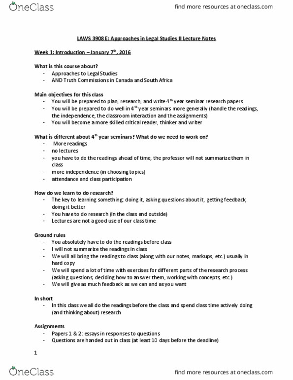 LAWS 3908 Lecture Notes - Lecture 1: Food Policy, Thick Description, When You Come thumbnail