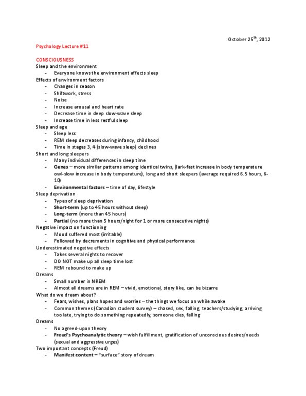 PS101 Lecture Notes - Lecture 11: Suggestibility, Hypnotic Induction, Sleep Deprivation thumbnail