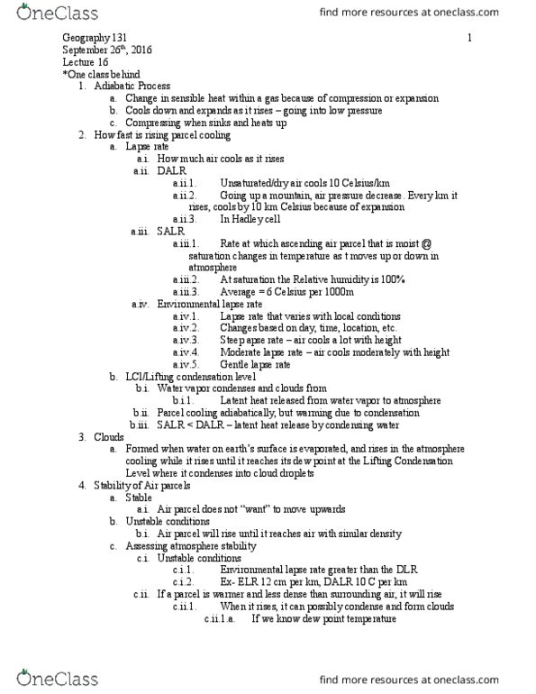 GEOG 131 Lecture Notes - Lecture 15: Apse, Water Vapor, Dew Point thumbnail