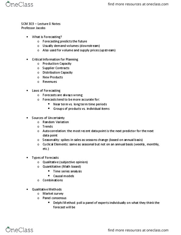 SCM 303 Lecture Notes - Lecture 8: Delphi Method, Time Series thumbnail