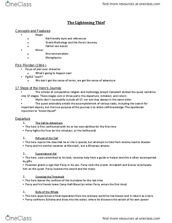 ENG 2110 Lecture Notes - Lecture 10: Comparative Religion, Greek Mythology, Environmentalism thumbnail