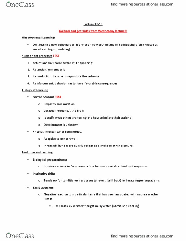 PSY 101 Lecture Notes - Lecture 9: Explicit Memory, Implicit Memory, Mirror Neuron thumbnail