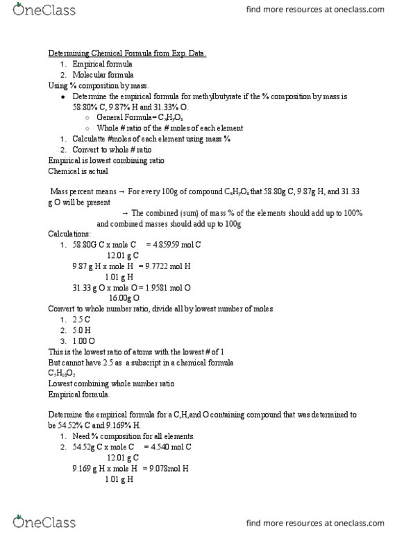 CHM 143 Lecture Notes - Lecture 8: Greatest Common Divisor, Chemical Formula, Molar Mass thumbnail