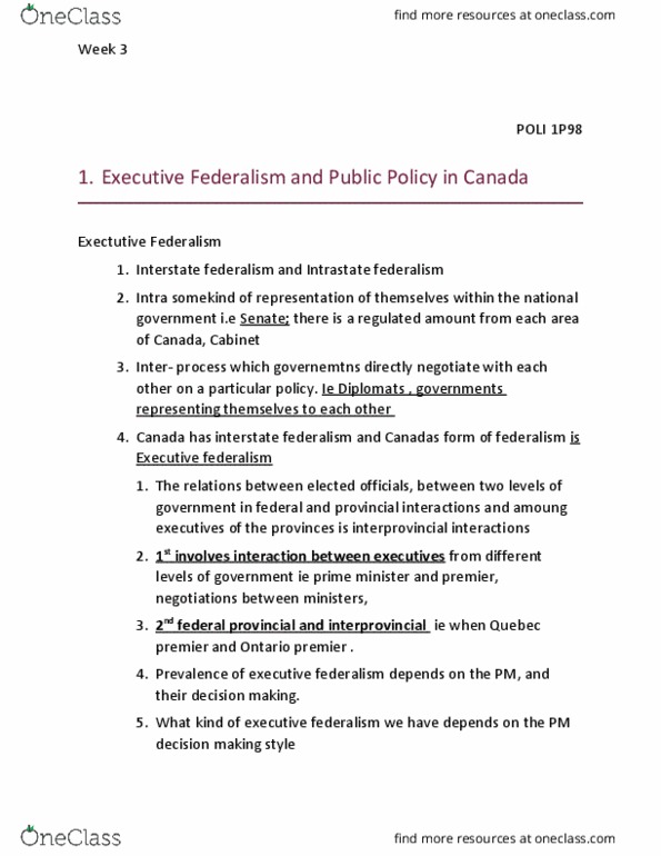 POLI 1P98 Lecture Notes - Lecture 5: Public Health, Unilateralism, Canadian Federalism thumbnail