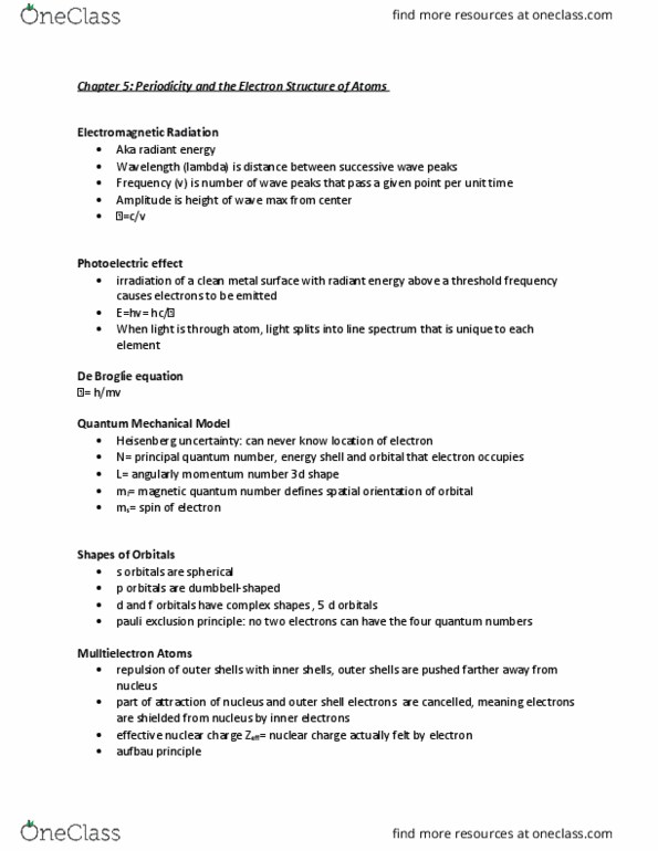 CHM135H1 Chapter Notes - Chapter 5: Atomic Radius, Effective Nuclear Charge, Atomic Number thumbnail