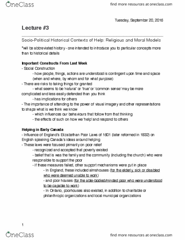 SOCWORK 1A06 Lecture Notes - Lecture 3: The American Heritage Dictionary Of The English Language, Almshouse, Working Poor thumbnail