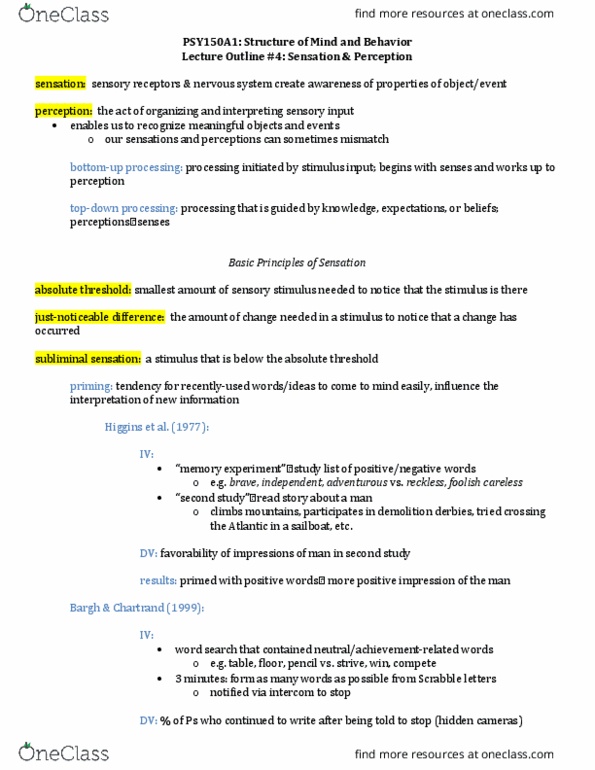 PSY 150A1 Lecture Notes - Lecture 4: Backstroke, Change Blindness, Breaststroke thumbnail