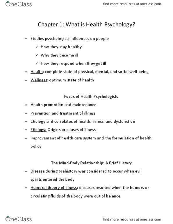 BB H 101 Chapter Notes - Chapter 1: Sigmund Freud, Biomedical Model, Health Promotion thumbnail