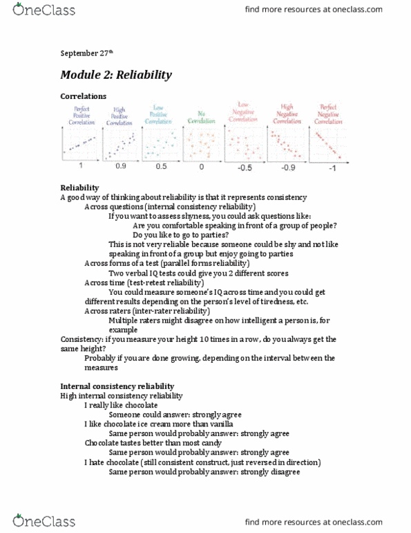 PSYC 406 Lecture Notes - Lecture 6: Inter-Rater Reliability, Justin Bieber, Internal Consistency thumbnail