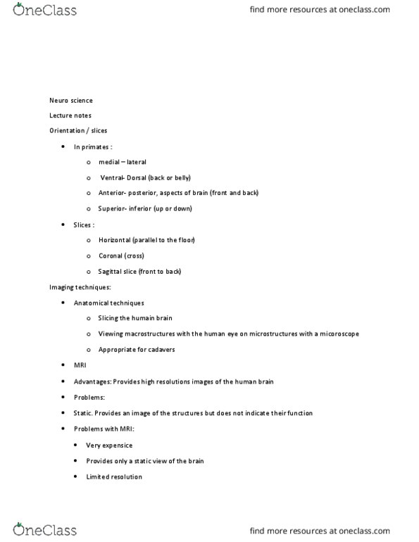 PSY 1101 Lecture Notes - Lecture 6: Magnetic Resonance Imaging, Optogenetics, Evoked Potential thumbnail