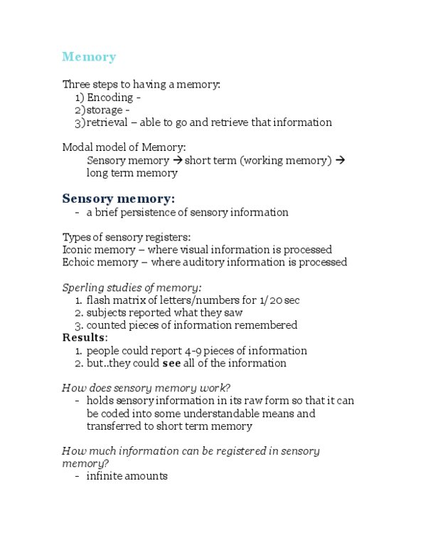 PSYCH 100 Lecture Notes - Explicit Memory, Coding Theory, Implicit Memory thumbnail
