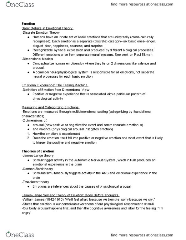 PSYC 100 Chapter Notes - Chapter 8: Facial Feedback Hypothesis, Orbicularis Oculi Muscle, Emotional Expression thumbnail