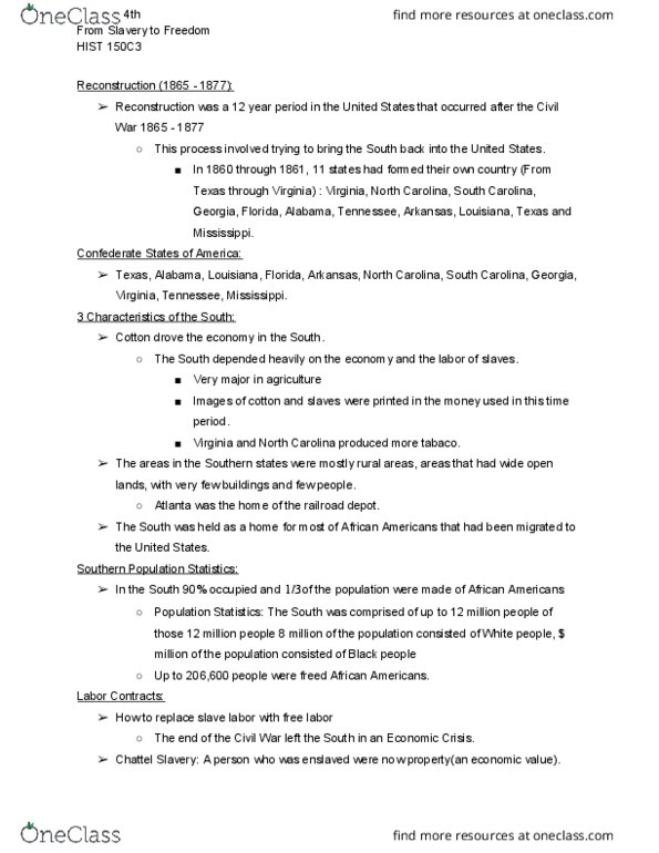 HIST 150C3 Lecture Notes - Lecture 1: Sharecropping thumbnail