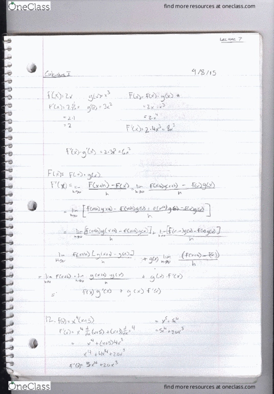 MATH 1190 Lecture 7: Sect. 2.4 Differentiating the Product and Quotient of Two Fcns thumbnail