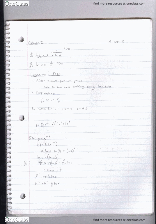MATH 1190 Lecture 10: Sect. 3.3 Derivatives of Logarithemic Fcns and Sect. 4.1 Related Rates thumbnail
