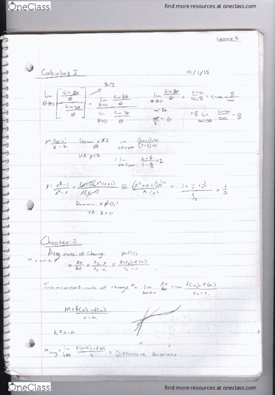 MATH 1190 Lecture 5: Sect. 2.1 Rates of Change and the Derivative and Sect. 2.2 The Derivative as a Fcn thumbnail