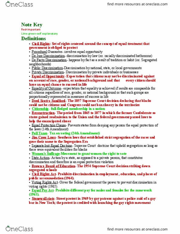 POLS 1301 Lecture Notes - Lecture 2: League Of United Latin American Citizens, Fifteenth Amendment To The United States Constitution, Emancipation Proclamation thumbnail