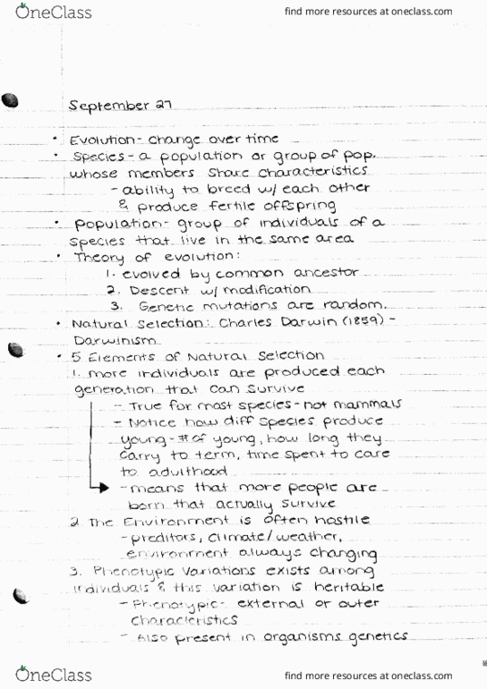 SCI 1101 Lecture Notes - Lecture 9: Selective Breeding, Speciation, Natural Selection thumbnail