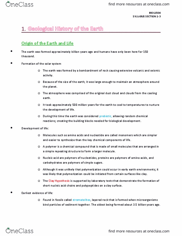 BIOL-1506EL Lecture Notes - Lecture 1: Mutation Rate, Organelle, Adenine thumbnail