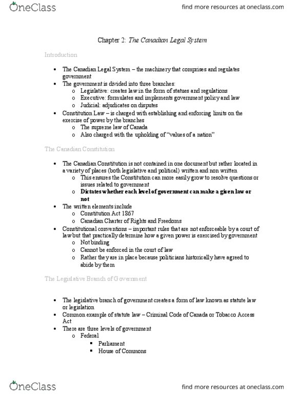 Management and Organizational Studies 2275A/B Chapter Notes - Chapter 2: Superior Court, Small Claims Court thumbnail