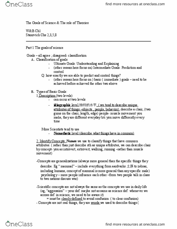 Psychology 2800E Lecture Notes - Lecture 3: Falsifiability, Nomothetic thumbnail