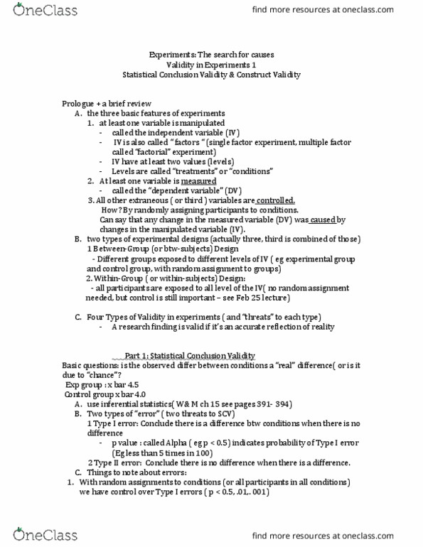 Psychology 2800E Lecture Notes - Lecture 18: Prosocial Behavior, Statistical Conclusion Validity, Type I And Type Ii Errors thumbnail