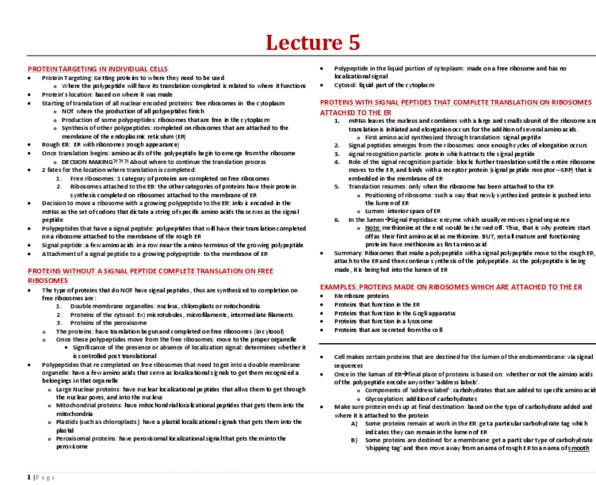 BIOA01H3 Lecture Notes - Lecture 5: Methionine, Glycosylation, Signal Peptide thumbnail