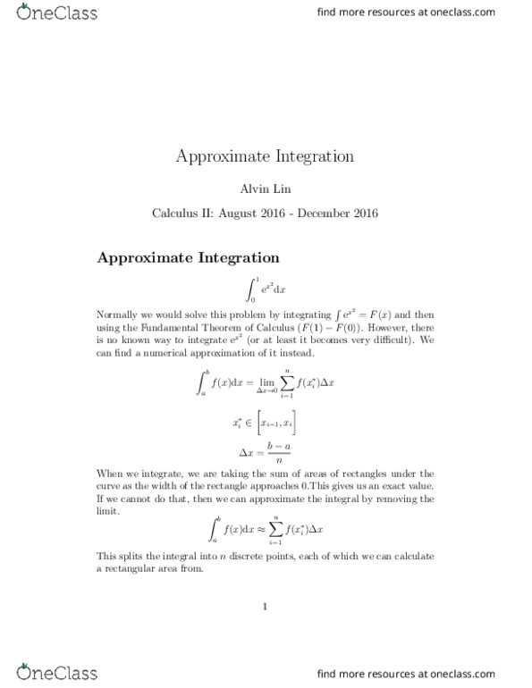 MATH 182A Lecture Notes - Lecture 6: Riemann Sum thumbnail