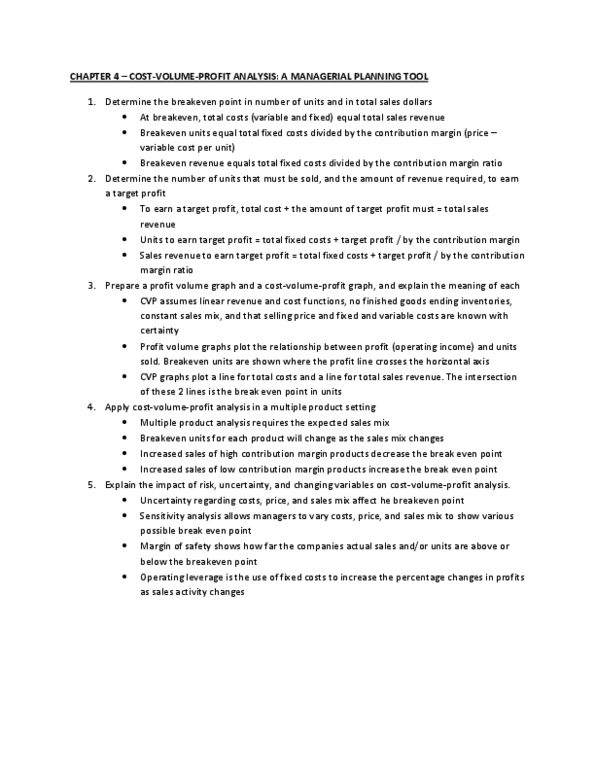 ACC 406 Chapter Notes - Chapter 4: Variable Cost, Sensitivity Analysis, Operating Leverage thumbnail