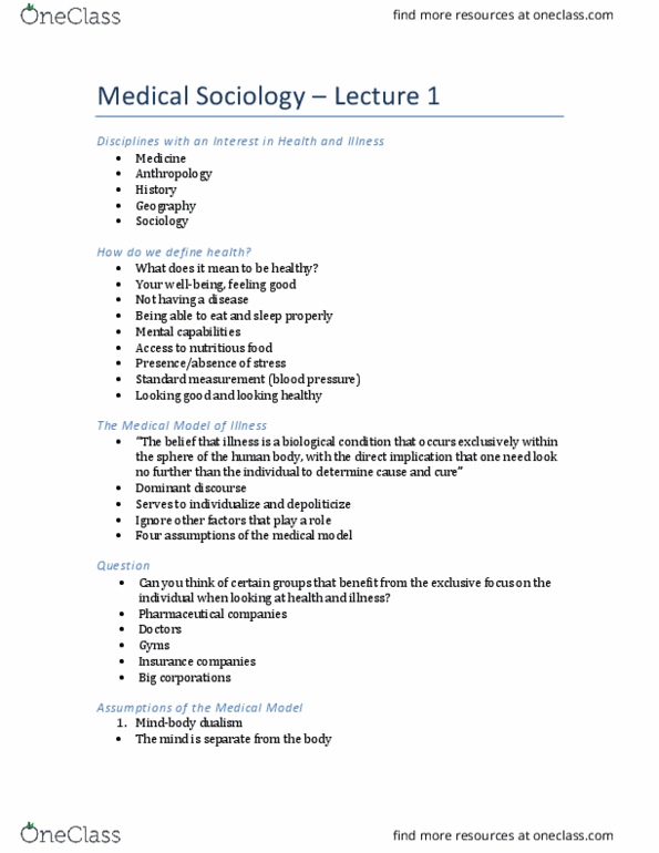 Sociology 2246A/B Lecture Notes - Lecture 1: Medical Sociology, Kidney Transplantation, Sociological Perspectives thumbnail