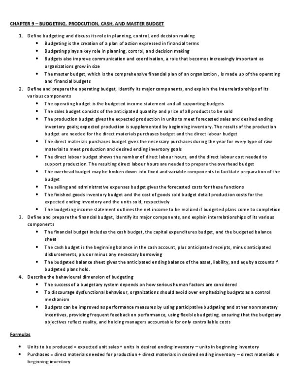 ACC 406 Chapter Notes - Chapter 9: Income Statement, Budget thumbnail