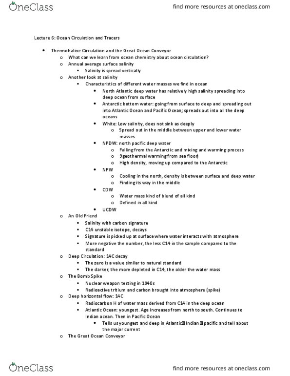 A&O SCI M105 Lecture Notes - Lecture 6: Antarctic Bottom Water, Geothermal Heating, Caesium thumbnail