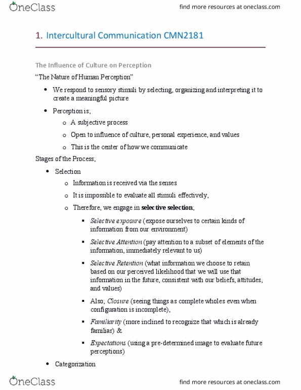 CMN 2181 Lecture Notes - Lecture 3: Attribution (Psychology), Ethnocentrism, Illusory Correlation thumbnail