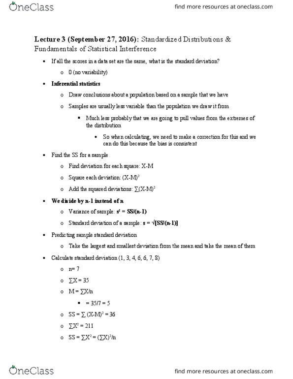PSY201H1 Lecture Notes - Lecture 3: Central Limit Theorem, Statistical Parameter, Sampling Error thumbnail