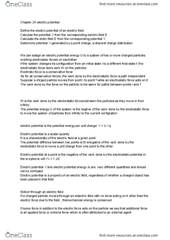 PHY 108 Lecture Notes - Lecture 8: Equipotential, Electronvolt, Electric Potential Energy thumbnail