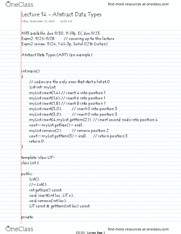 CS 225 Lecture Notes - Lecture 14: Linked List, Royal Institute Of Technology thumbnail