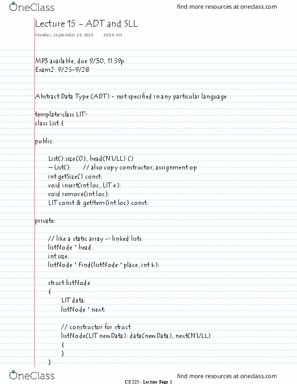 CS 225 Lecture Notes - Lecture 15: Doubly Linked List, Linked List, Skip List thumbnail