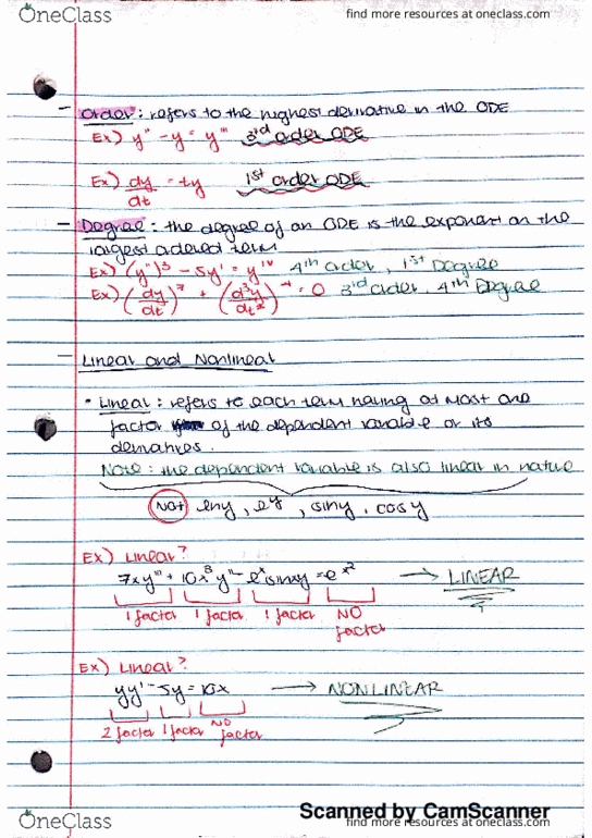 MAT 224 Lecture 2: Order, Degree, Linear vs Nonlinear, Homogeneous vs Nonhomogeneous thumbnail